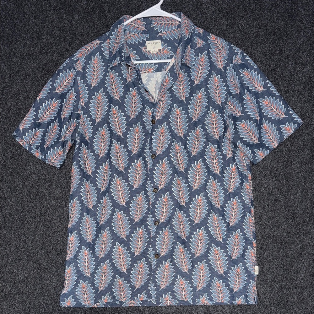O'Neill Blue and Orange Leaf Print Shirt